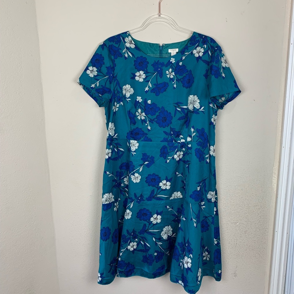 J CREW | Blue Floral Print Trumpet Dress